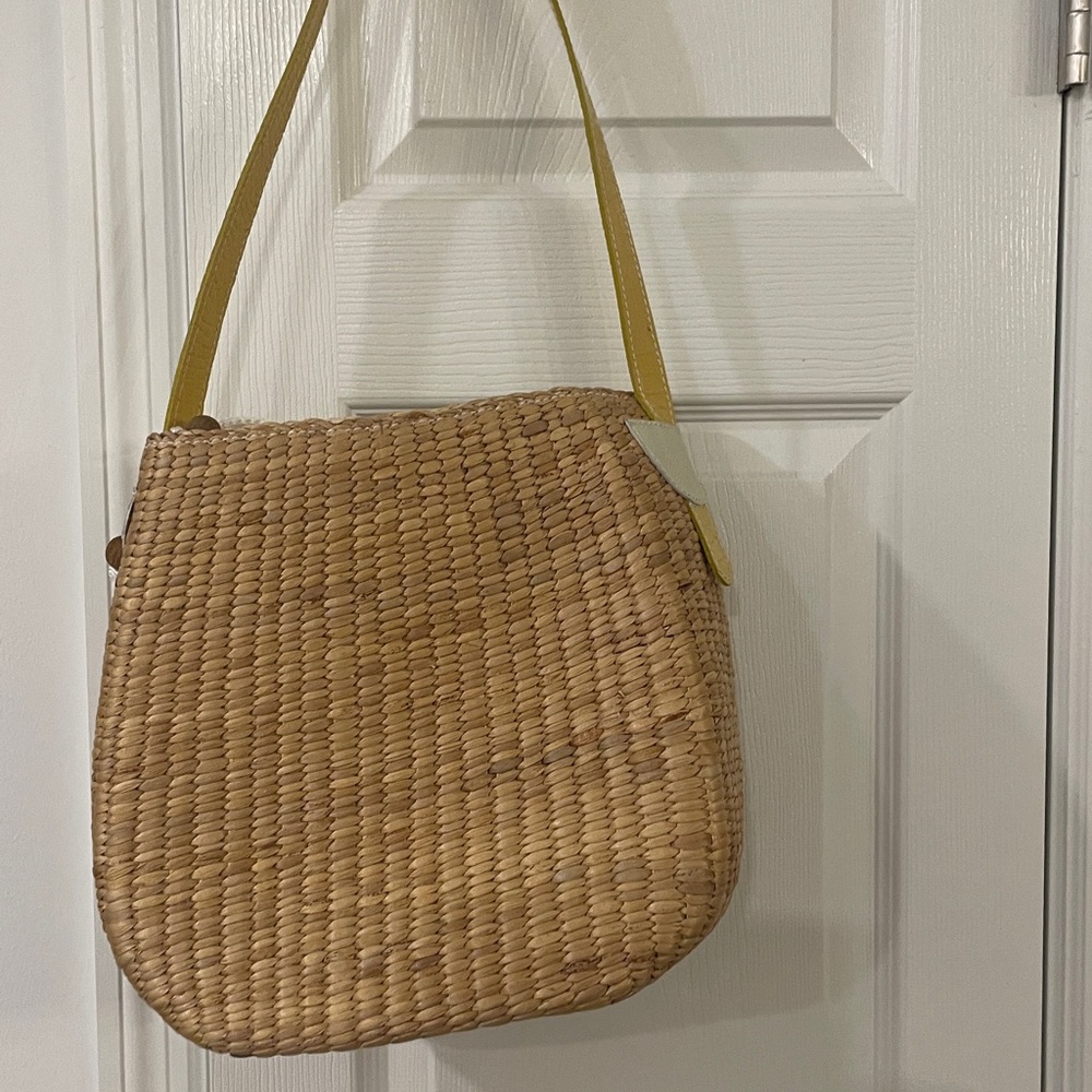Woven Straw Shoulder Bag with Yellow Trim summer /spring - Picture 5 of 6